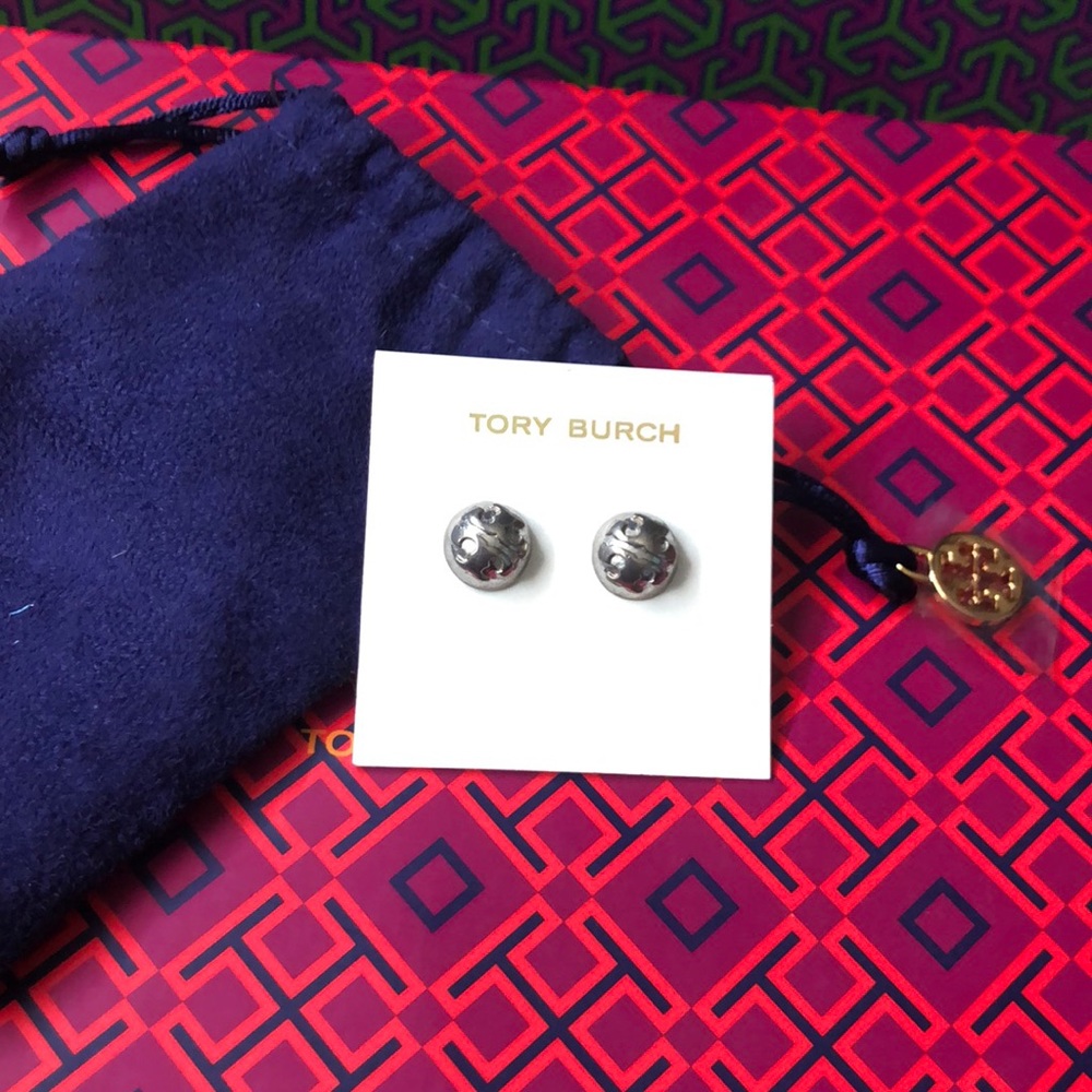 Authentic Tory Burch stacked T dome earrings